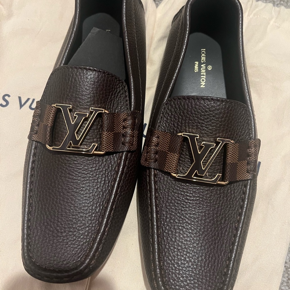 Louis Vuitton Brown Leather Loafers with Metal Embellishment